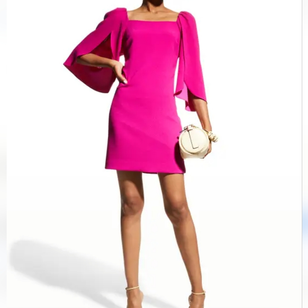 Trina Turk Makua Dress Crepe Tulip Sleeve Mini Dress In Magenta Size 2 NWT'S